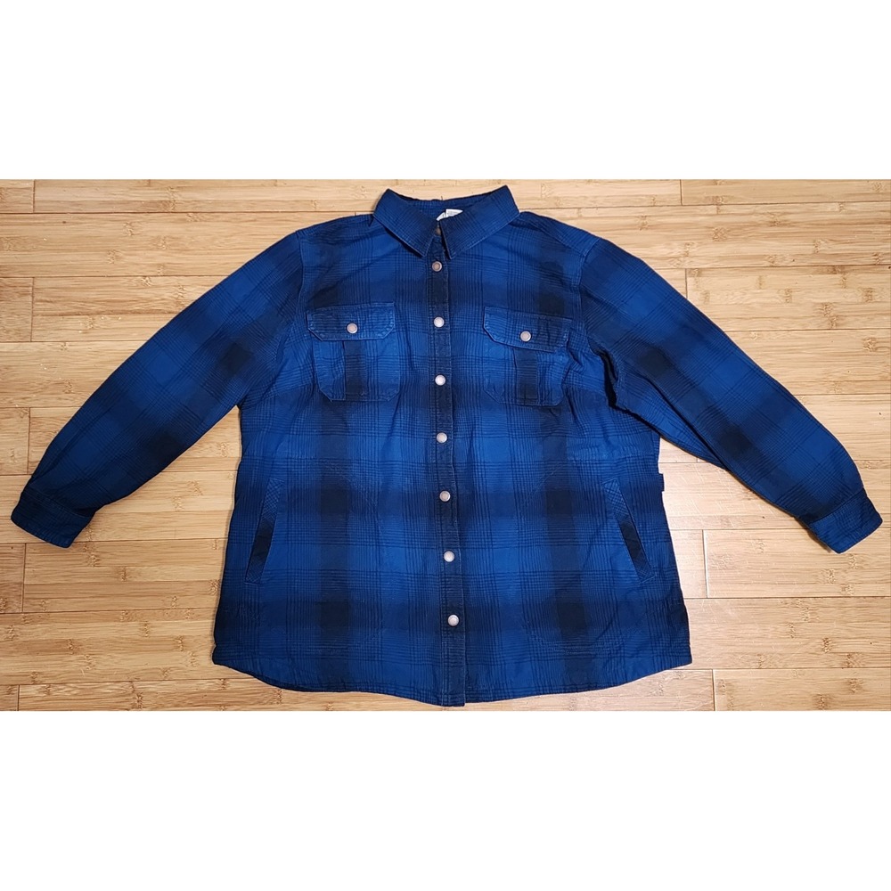 Duluth Trading Womens Plus 1X Free Swingin Flannel Lined Shirt Blue Plaid Button